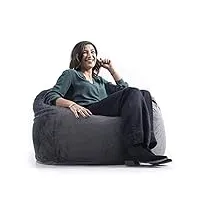 livedeco - pouf fauteuil rond xl intérieur en tissu polaire gris, déhoussable, pour salon, chambre - titan