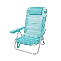 aktive beach - chaise pliante basse avec dossier réglable et poignée. chaise de plage, jardin ou camping avec accoudoirs et coussin appui-tête, turquoise