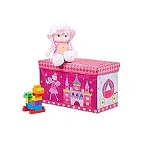 relaxdays tabouret coffre à jouets boîte à jouets couvercle pouf enfant pliable princesse rangement fille garçon 66 litres, rose