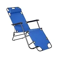 outsunny chaise longue pliable bain de soleil fauteuil relax jardin transat de relaxation dossier inclinable avec repose-pied polyester oxford bleu