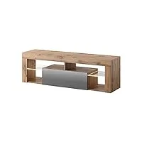 selsey hugo - meuble tv/banc tv (140 cm, chene lancaster/gris brillant, avec led)
