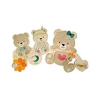 hess holzspielzeug porte-manteaux en bois, ours nature, avec 5 crochets, pour enfants, fait main, multicolore, 1 pièce