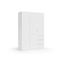 dmora - vestiaire fullerton, armoire de chambre à 3 portes et 3 tiroirs, armoire avec 3 étagères et barre de cintre, cm 135x52h200, blanc