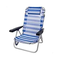 aktive beach - chaise de plage pliante multipositions avec dossier réglable, coussin, accoudoirs ergonomiques et poignée de transport, aluminium, pvc et textilène, 48 x 45,50 x 84 cm, bleu et blanc
