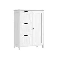 vasagle meuble salle de bain rangement, armoire gain de place, commode, avec 3 tiroirs, placard avec porte, Étagère réglable, 30 x 60 x 81 cm, blanc bbc49wt