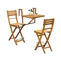 interbuild toronto balcony and sofia ensemble de chaises de bar (1 table + 2 chaises) en teck doré
