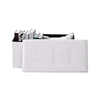 brian & dany pouf coffre de rangement boîte tabouret pliant banc pouf de pliable, simili cuir, 76 x 38 x 38 cm, blanc