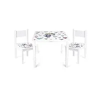 leomark yeti table et 2 chaises enfant chambre bébé table pour enfants meuble chaise petit bureau dimensions: l 60 x l 60 x h 49 couleur blanc avec motif: la licorne