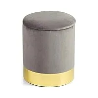 montemaggi pouf de rangement en velours avec base dorée, gris, taupe, 31 x 31 x 39 cm