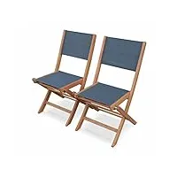 alice's garden - chaises de jardin en bois et textilène - almeria gris anthracite - 2 chaises pliantes en bois d'eucalyptus huilé et textilène