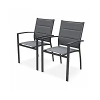 alice's garden - lot de 2 fauteuils - chicago/odenton/philadelphie anthracite - en aluminium anthracite et textilène gris taupe. empilables