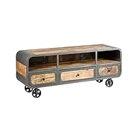 altobuy edwin - meuble tv 3 tiroirs acier et bois massif