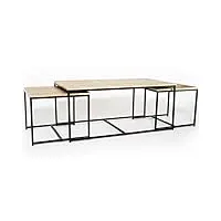idmarket - lot de 3 tables basses gigognes detroit 113 cm design industriel