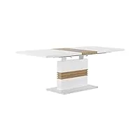 table à manger extensible 160 / 200 x 90 cm en mdf blanc et bois clair, rallonge couleur bois de style moderne ou contemporain beliani