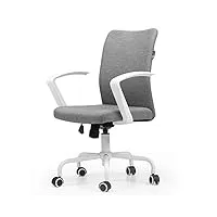 hbada chaise de bureau à roulettes, fauteuil pivotant de conception ergonomique, siège en tissu respirant pour maison et bureau, hauteur réglable, blanc