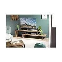 macabane alida - meuble tv marron 2 niveaux teck recyclé acacia mahogany recyclé et métal noir