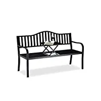 relaxdays banc de jardin avec table pliante, 3 places, extérieur, balcon et terrasse, robuste, 90 x 150 x 57,5 cm, noir, acier, 1 élément