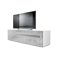 vladon buffet bas valencia, meuble tv avec 1 compartiment ouvert et 2 clapets, blanc mat/aspect béton oxyde/aspect béton oxyde (155 x 46 x 40 cm)