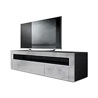 vladon buffet bas valencia, meuble tv avec 1 compartiment ouvert et 2 clapets, noir mat/aspect béton oxyde/aspect béton oxyde (155 x 46 x 40 cm)