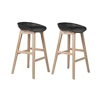 lot 2 tabourets de bar aux sièges noirs et pieds en bois clair pour salle à manger ou cuisine au design moderne nordique et minimaliste beliani
