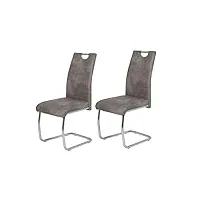 apollo flora ii lot de 2 chaises de cuisine pivotantes en microfibre vintage gris, structure tubulaire ronde chromée, dossier avec poignée