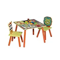 woltu 1 table d'enfant + 2 chaises ensemble de meubles pour enfants motif animaux cartoons animation pour enfants d'âge préscolaire, sg006