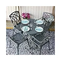 lazy susan table de jardin ronde anna de 80 cm en gris ardoise, 4 chaises april en fonte d'aluminium durable résistant aux intempéries | facile d'entretien | assemblage facile