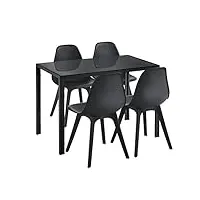 [en.casa] ensemble de table et 4 chaises table de salle à manger avec 4 chaises métal bois plastique verre noir 105cm x 60cm x 75cm