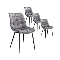 woltu 4x chaise de salle à manger chaise de cuisine assise rembourrée en velours épais pieds en métal, gris clair,bh142hgr-4