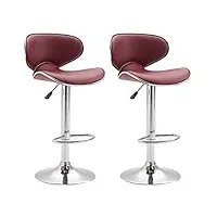 clp lot de 2 tabourets de bar las vegas v2 en similicuir i set de chaises hautes avec piètement et repose-pieds en métal i hauteur réglable, couleur:bordeaux, couleur du cadre:chrome