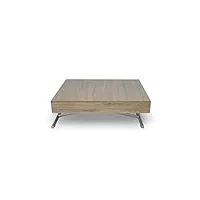 menzzo table basse relevable extensible en bois| table escamotable réglable en hauteur et en longueur | bois, chêne clair, metal| sundance | pliée : 120 x 80 x 40 cm dépliée : 80 x 190 x 75 cm