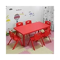 zh table et chaise de jardin d'enfant, chambre enfant,table rectangulaire en plastique et 6 sièges,enfant portable table salle à manger et chaise empilable