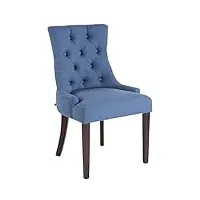 clp chaise de salle a manger aberdeen en tissu i chaise confortable avec rembourrage Épais i piétement en bois d'hévéa, couleur:bleu, couleur du cadre:antique