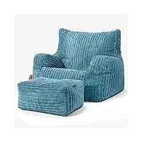 lounge pug, pouf fauteuil design avec repose-pied, poire, côtelé mer Égée