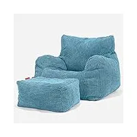 lounge pug, pouf fauteuil design avec repose-pied, poire, pompon mer Égée