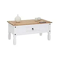 idimex table basse campo table d'appoint rectangulaire en pin massif blanc et brun avec 1 tiroir, meuble de salon style mexicain en bois dim 95 x 45 x 50 cm