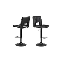 ac design furniture sonia lot de 2 tabourets de bar réglables en hauteur avec dossier et repose-pieds, chaise haute pivotante, meuble de salle à manger, noir, h : 115 x l : 41,5 x p : 52 cm