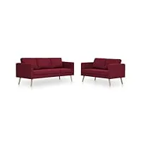 vidaxl ensemble de canapé 2 pcs mobilier de salon meuble de salon canapé-lit sofa de salon maison salle de séjour intérieur tissu rouge bordeaux