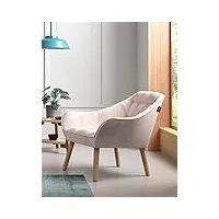 zons beige, oslo fauteuil une place en velours/suedine/tissus, style scandinave pieds en bois