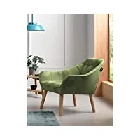 zons vert, oslo fauteuil une place en velours/suedine/tissus, style scandinave pieds en bois
