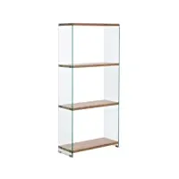meubletmoi etagère bibliothèque en verre trempé et 4 plateaux en bois mdf - design contemporain - ice/l