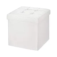 brian & dany pouf coffre de rangement tabouret pliant pouf de pliable cube simili cuir, 38 x 38 x 38 cm, blanc