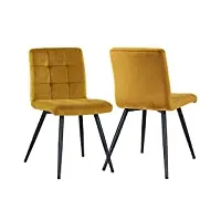 duhome chaise de salle à manger, lot de 2 chaises de capitonnée, velours chaise de cuisine design rétro chaise rembourrée avec dossier pieds en métal pour lounge salon