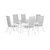 ensemble de jardin table et 6 chaises en aluminium et verre gris industriel catania