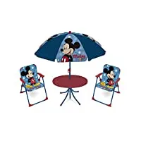 arditex wd13011 ensemble de table (50 x 50 x 48 cm), 2 chaises (38 x 32 x 53 cm) et parasol (diamètre 110 cm) - motif mickey de disney
