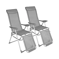 tectake® lot de 2 fauteuil de jardin chaise longue pliable avec repose pieds; accoudoirs, appuie-tête amovible salon de jardin exterieur, structure en aluminium, dossier inclinable, mobilier de jardin