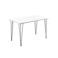 table de salle à manger cuisine salon pour 4 personnes plateau mdf pieds acier Épingle à cheveux 120 x 70 x 75 cm noir et blanc