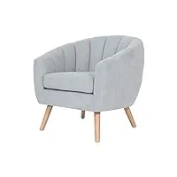 zons lino fauteuil une place en velours/suédine gris clair au look vintage avec pieds en bois canapés, vert fade, 73x76xh78 cm