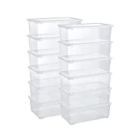 grizzly lot de 12 boites de rangement avec couvercle - 5 l - caisses empilables en plastique transparent - pour vêtements, chaussures, jouets, bricolage