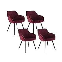 woltu 4 x chaises de cuisine confortable,chaises de salle à manger fait de velours et métal,bordeaux bh93bd-4